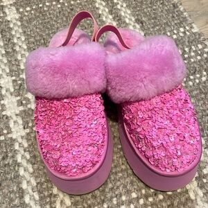 Ugg platform pink sequin slippers
